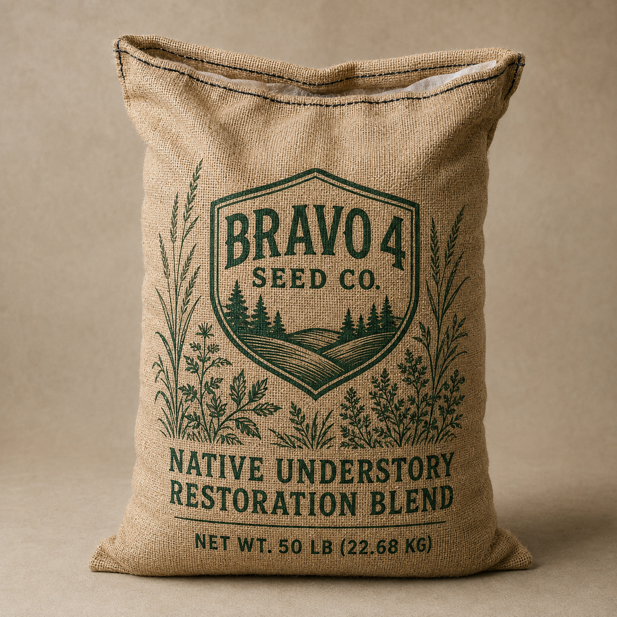 Bravo 4 Seed Co. approved heritage burlap restoration seed sack